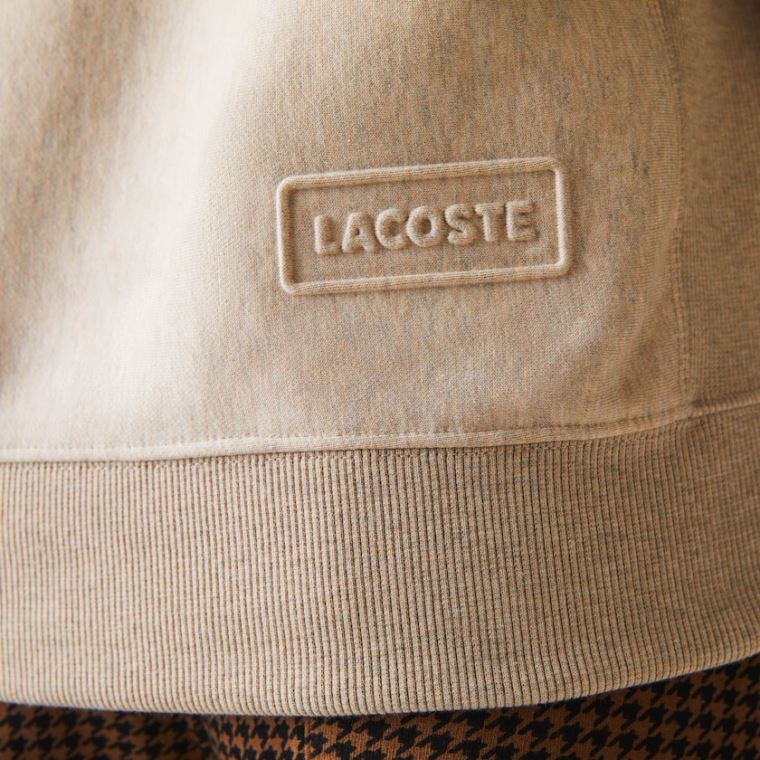 Lacoste LIVE Branded Fleece Sweatshirt Beige | hgevGY5Q