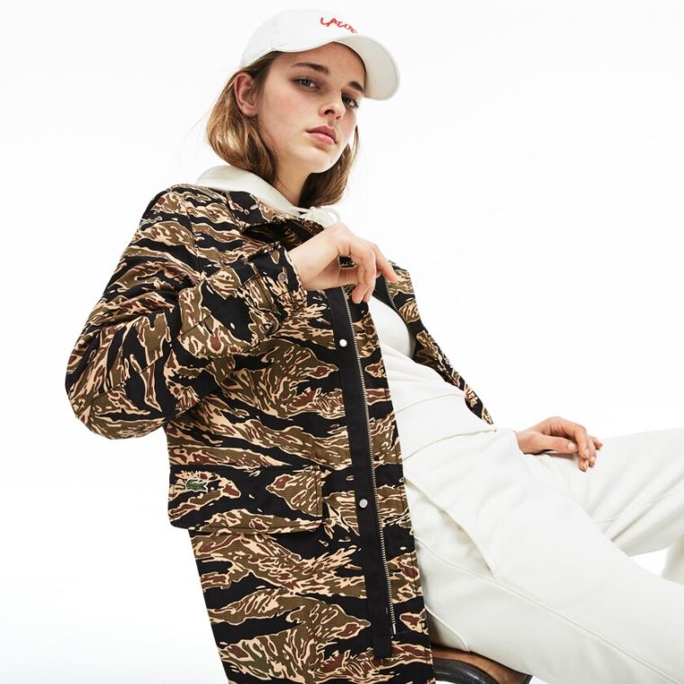 Lacoste LIVE Camouflage Parka Svarte Hvite | 3fRdxKo8