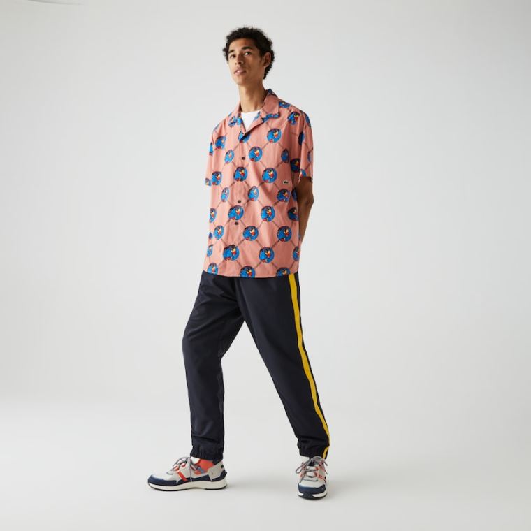 Lacoste LIVE Chinatown Market Collaboration Print Shirt Rosa Hvite | H9KwHfbi