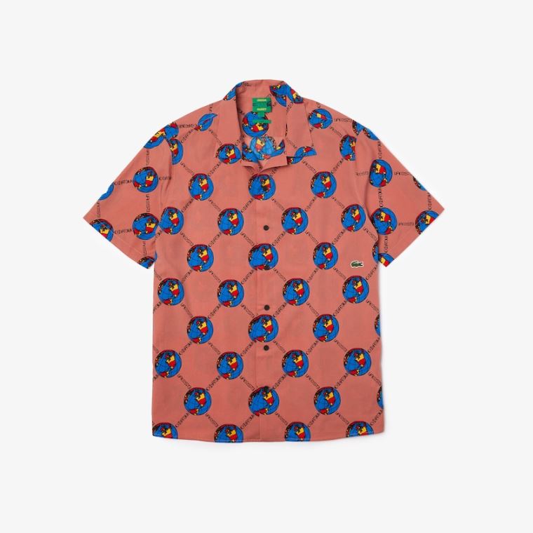 Lacoste LIVE Chinatown Market Collaboration Print Shirt Rosa Hvite | H9KwHfbi