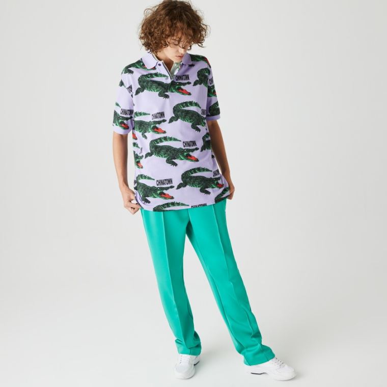 Lacoste LIVE Chinatown Market Collaboration Loose Fit Polo Shirt Lilla Hvite | gV2KHOCN