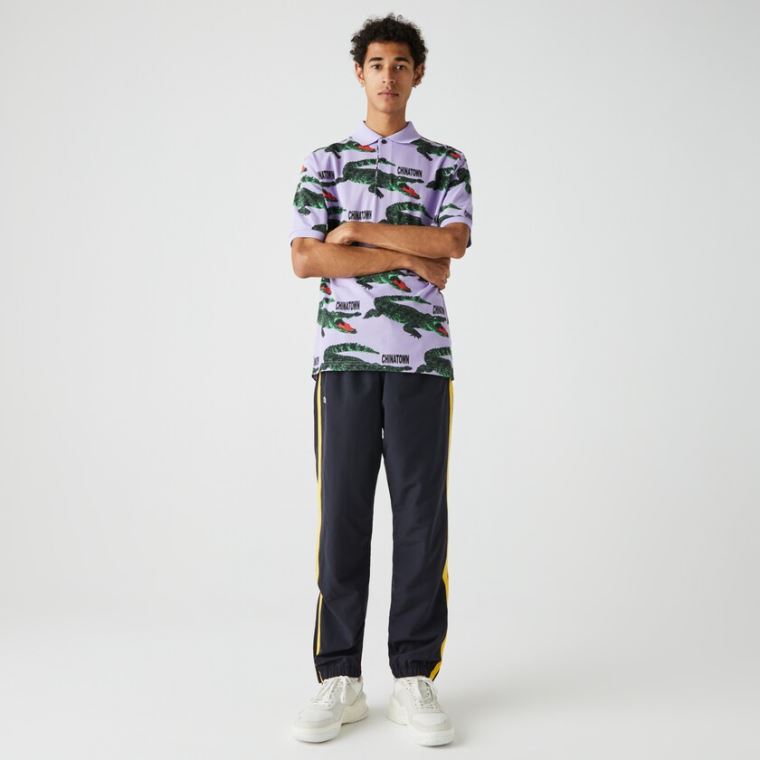 Lacoste LIVE Chinatown Market Collaboration Loose Fit Polo Shirt Lilla Hvite | gV2KHOCN