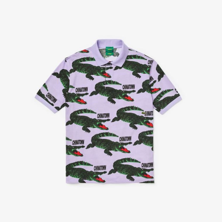 Lacoste LIVE Chinatown Market Collaboration Loose Fit Polo Shirt Lilla Hvite | gV2KHOCN