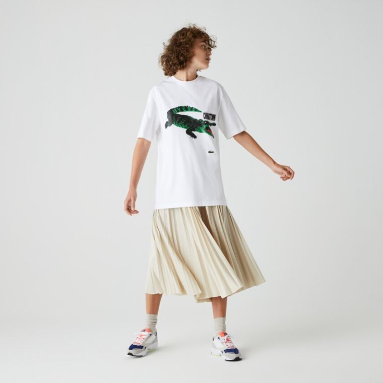 Lacoste LIVE Chinatown Market Collaboration Bomull T-shirt Hvite | uCk5YK3P