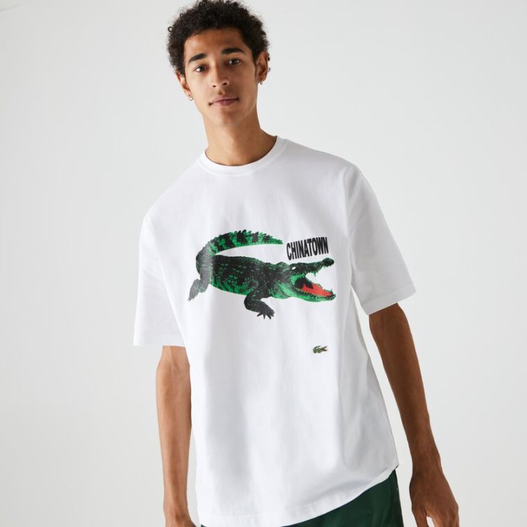 Lacoste LIVE Chinatown Market Collaboration Bomull T-shirt Hvite | uCk5YK3P