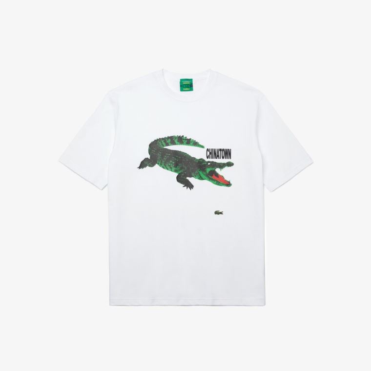 Lacoste LIVE Chinatown Market Collaboration Bomull T-shirt Hvite | uCk5YK3P