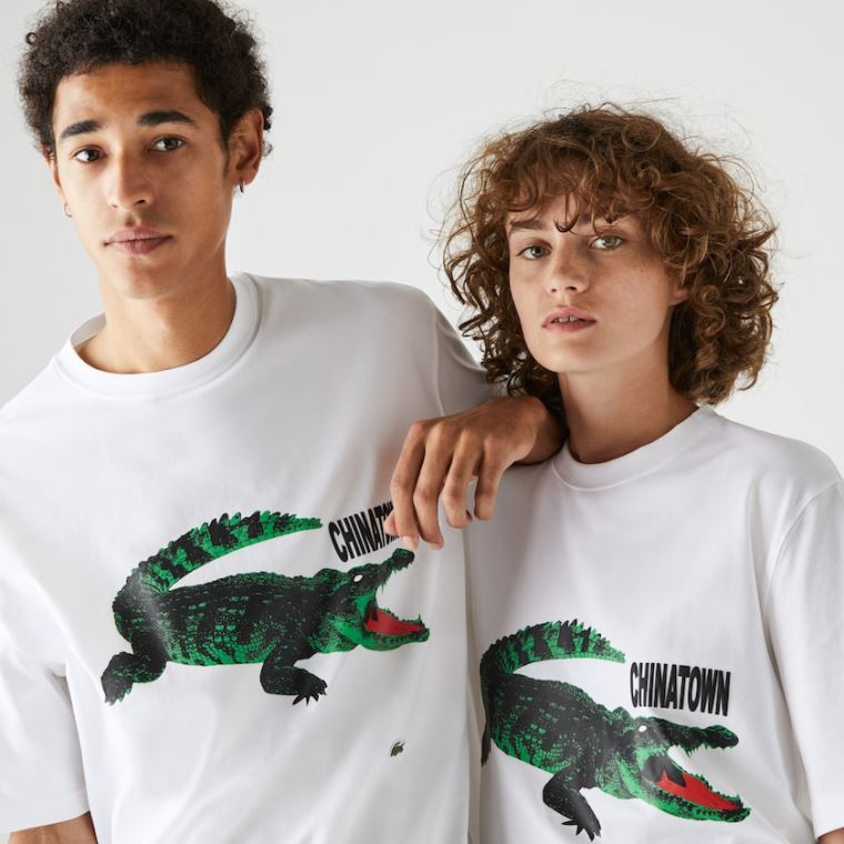 Lacoste LIVE Chinatown Market Collaboration Bomull T-shirt Hvite | uCk5YK3P