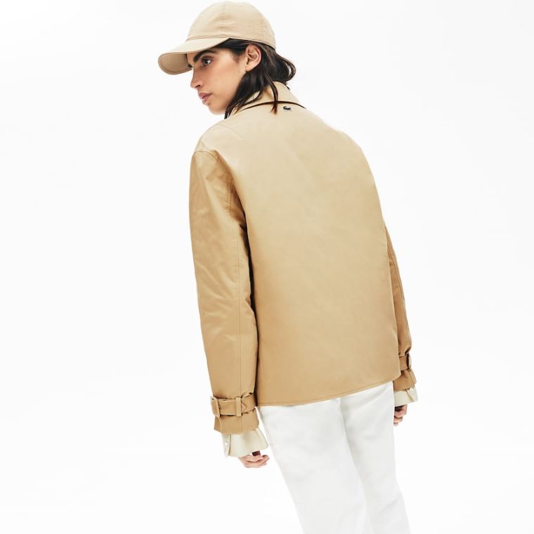 Lacoste LIVE Contrast Hood 2-in-1 Trench Coat Beige Blå | Hir71kOO