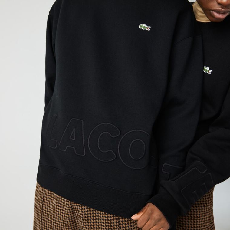 Lacoste LIVE Crew Neck Embroidered Bomull Blend Sweatshirt Svarte | EUY1DKMT