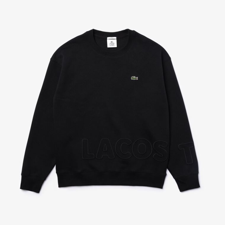 Lacoste LIVE Crew Neck Embroidered Bomull Blend Sweatshirt Svarte | EUY1DKMT