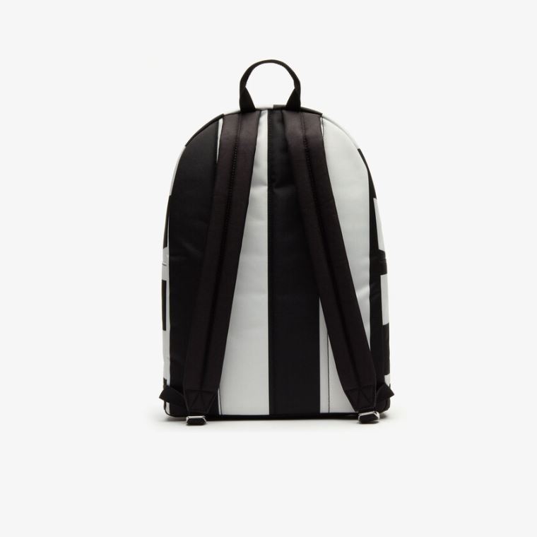 Lacoste LIVE Detachable Pouch Striped Backpack Svarte Hvite | ZjU9ox9y