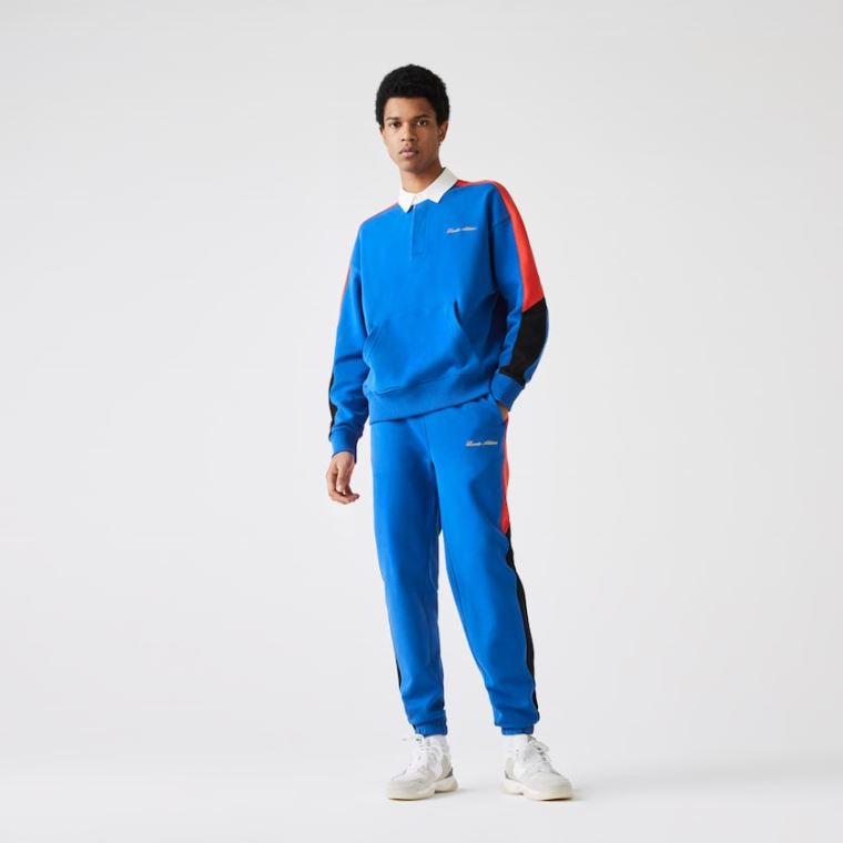 Lacoste LIVE Embroidered Two-Tone Track Pants Blå Hvite | QB8PCuEc