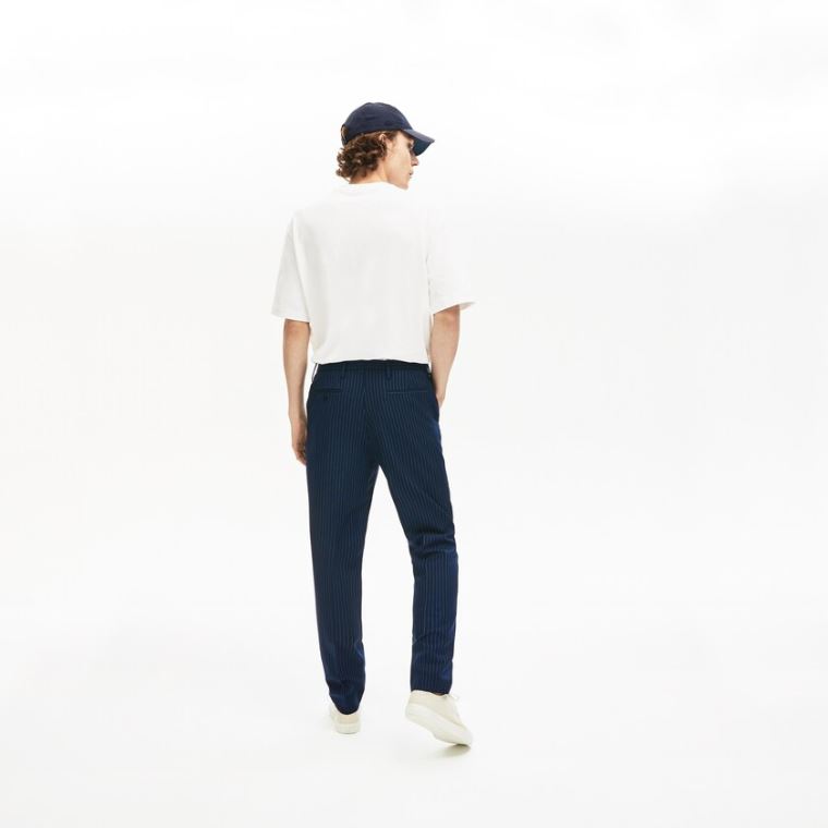 Lacoste LIVE Fine Pinstriped Wool Suit Pants Blå Hvite | Y3dJ8DFZ