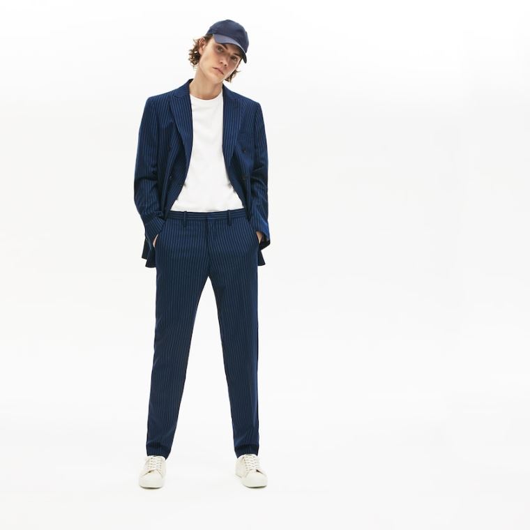 Lacoste LIVE Fine Pinstriped Wool Suit Pants Blå Hvite | Y3dJ8DFZ