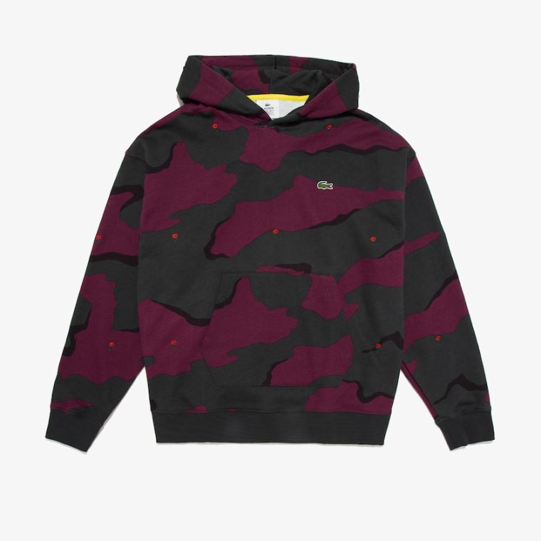 Lacoste LIVE Hette Camo Print Fleece Sweatshirt Grønn Hvite | oopVpR0A