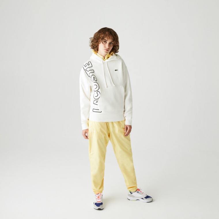 Lacoste LIVE Hette Embroidered Bomull Blend Sweatshirt Hvite Svarte | HLrwdQIW