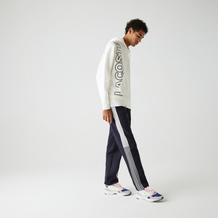 Lacoste LIVE Hette Embroidered Bomull Blend Sweatshirt Hvite Svarte | HLrwdQIW