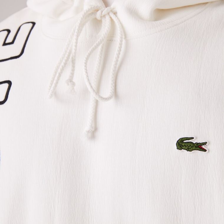 Lacoste LIVE Hette Embroidered Bomull Blend Sweatshirt Hvite Svarte | HLrwdQIW