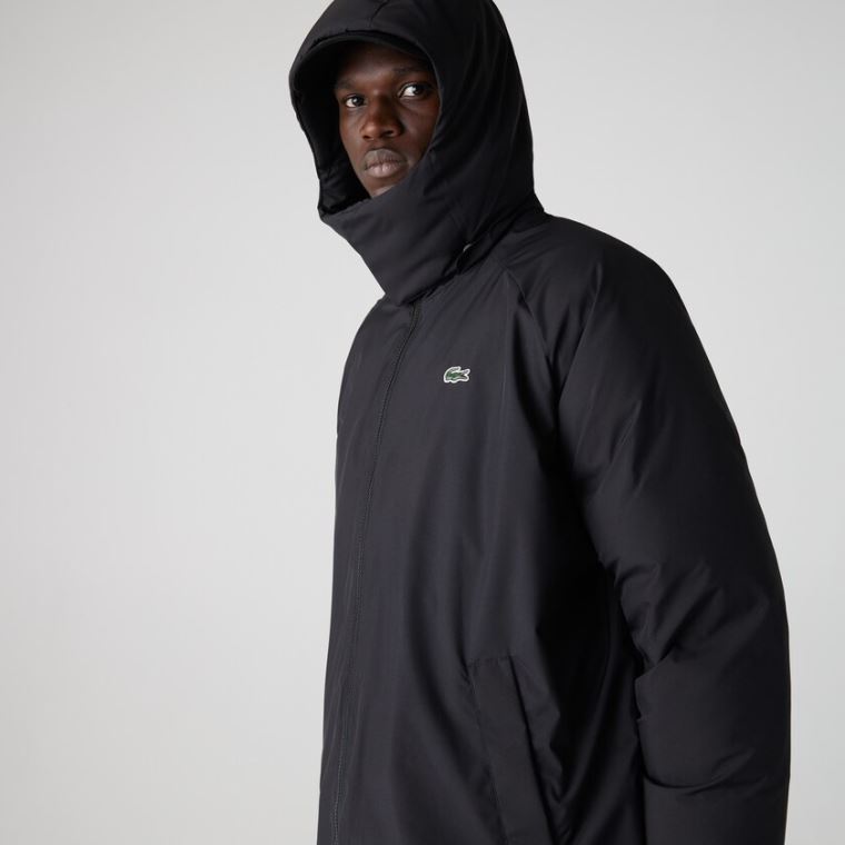 Lacoste LIVE Hette Vann-Repellent Oversized Coat Svarte | BIcNUGQY