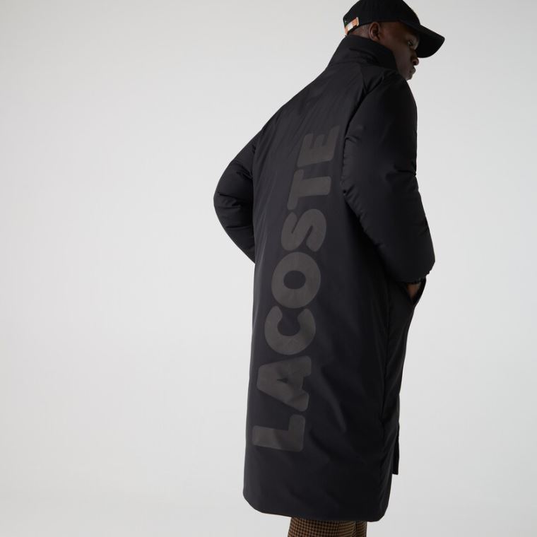 Lacoste LIVE Hette Vann-Repellent Oversized Coat Svarte | BIcNUGQY