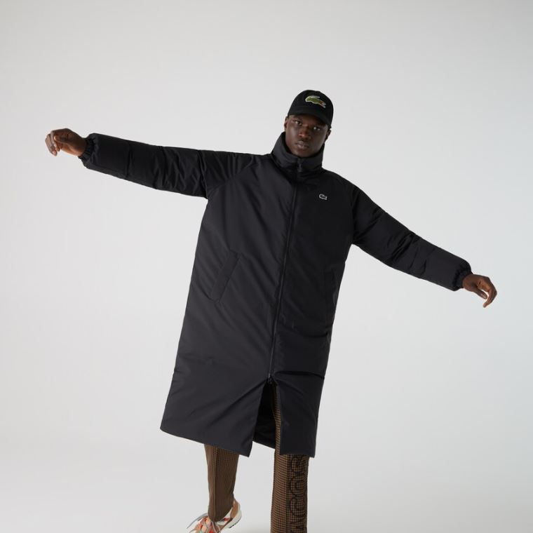 Lacoste LIVE Hette Vann-Repellent Oversized Coat Svarte | BIcNUGQY