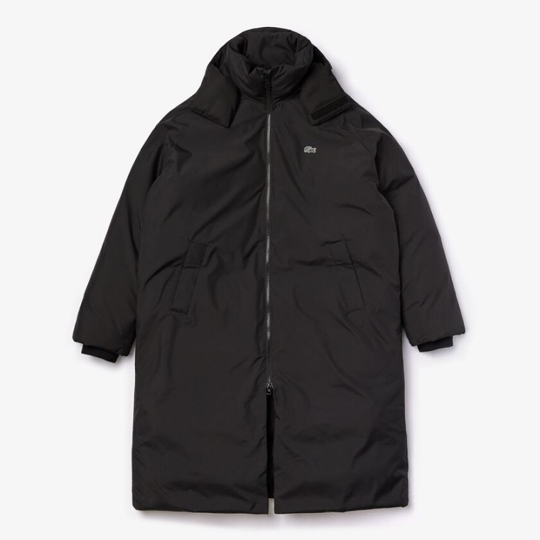 Lacoste LIVE Hette Vann-Repellent Oversized Coat Svarte | BIcNUGQY