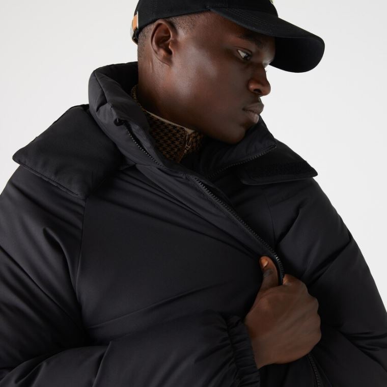 Lacoste LIVE Hette Vann-Repellent Oversized Coat Svarte | BIcNUGQY