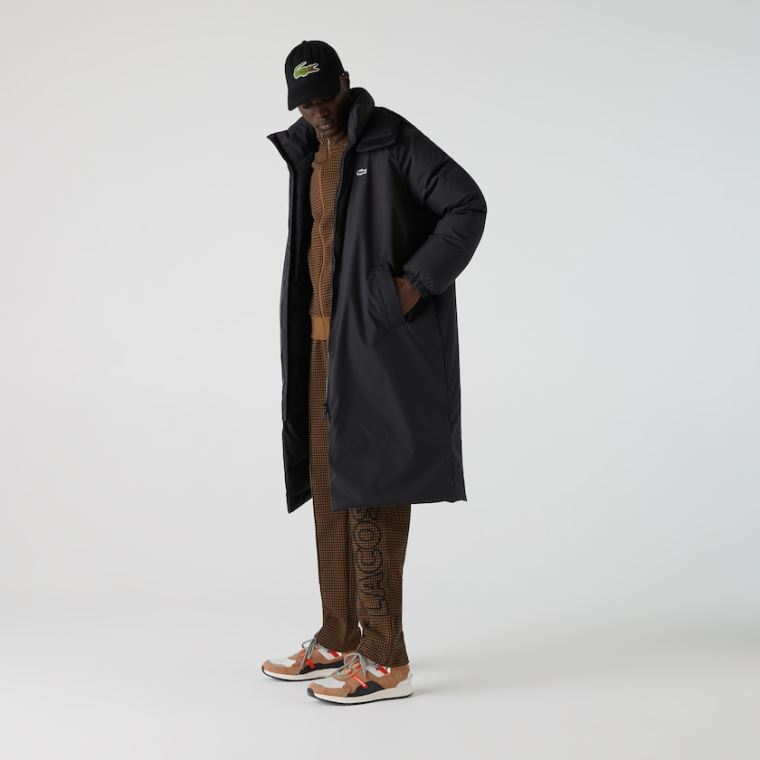 Lacoste LIVE Hette Vann-Repellent Oversized Coat Svarte | BIcNUGQY