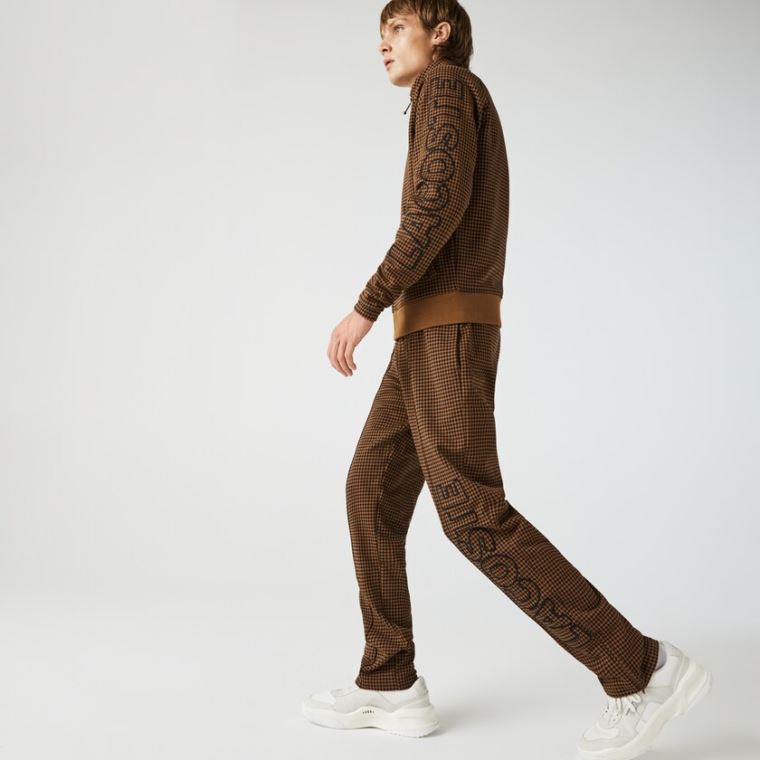 Lacoste LIVE Houndstooth Print Fleece Tracksuit Pants Brune Svarte | gLFsxc91