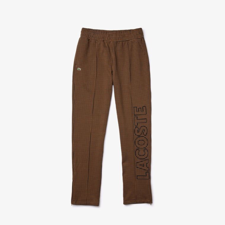 Lacoste LIVE Houndstooth Print Fleece Tracksuit Pants Brune Svarte | gLFsxc91