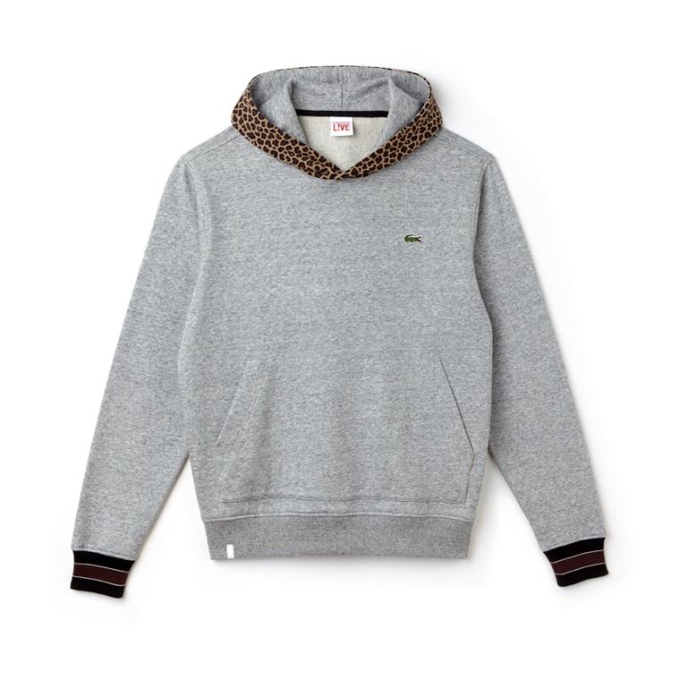 Lacoste LIVE Leopard Print Hood Fleece Sweatshirt Grå Hvite | WEu9hTlp