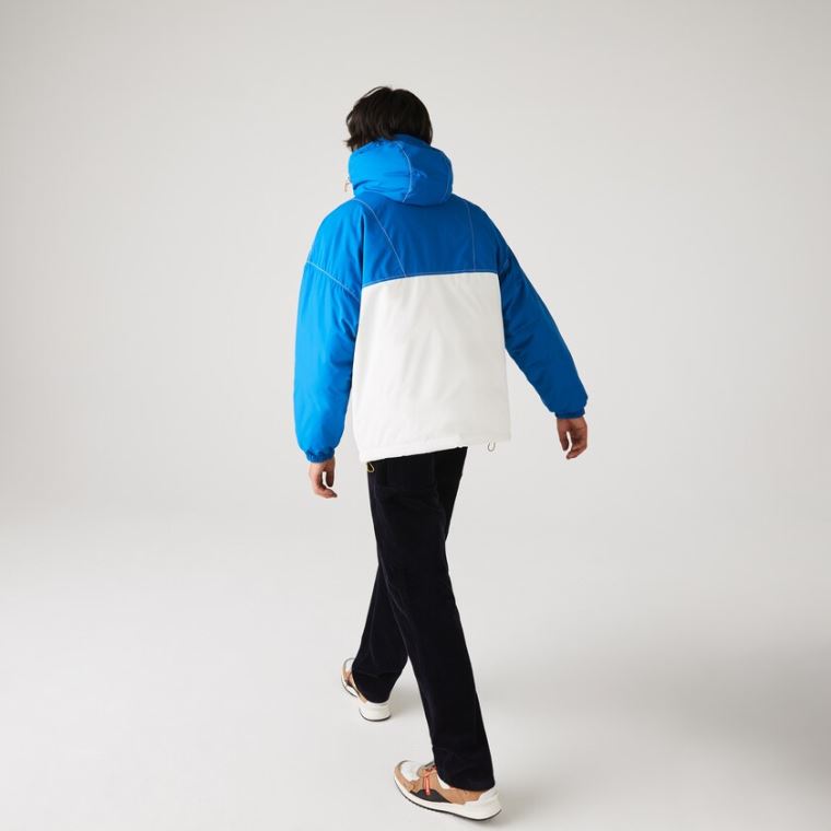 Lacoste LIVE Light Vann-Repellent Hette Colorblock Coat Blå Hvite | CH5djdP0