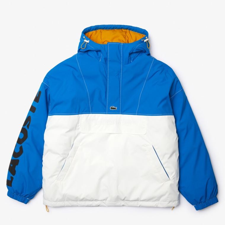 Lacoste LIVE Light Vann-Repellent Hette Colorblock Coat Blå Hvite | CH5djdP0