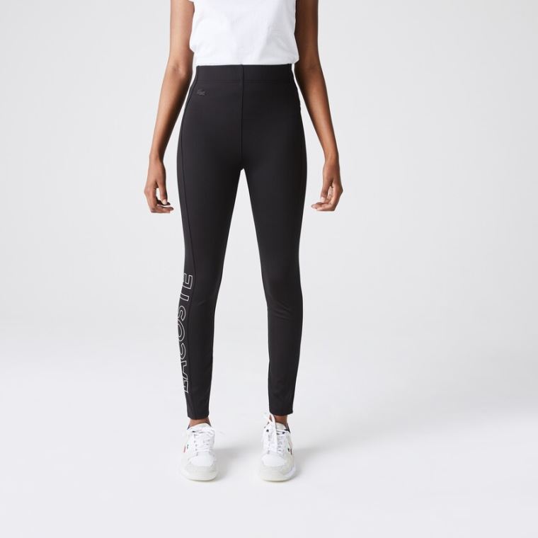 Lacoste LIVE Logo Printed Leggings Svarte Hvite | TeUjE3aN