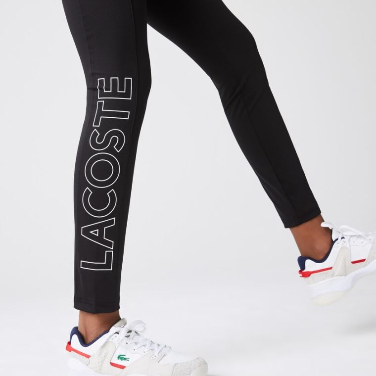 Lacoste LIVE Logo Printed Leggings Svarte Hvite | TeUjE3aN