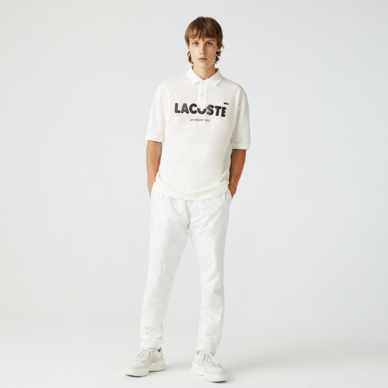 Lacoste LIVE Loose Fit Branded Bomull Piqué Polo Shirt Hvite Svarte | HVm5RzHV