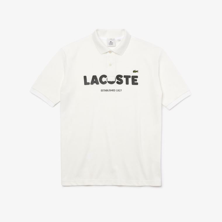 Lacoste LIVE Loose Fit Branded Bomull Piqué Polo Shirt Hvite Svarte | HVm5RzHV