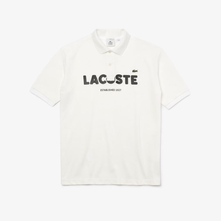 Lacoste LIVE Loose Fit Branded Bomull Piqué Polo Shirt Hvite Svarte | xkpAo74p