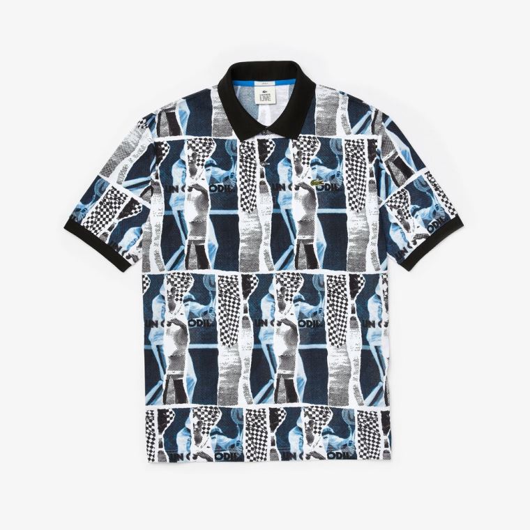 Lacoste LIVE Loose Fit Graphic Print Bomull Polo Shirt Lilla Gul Hvite | Rcmm7tbZ