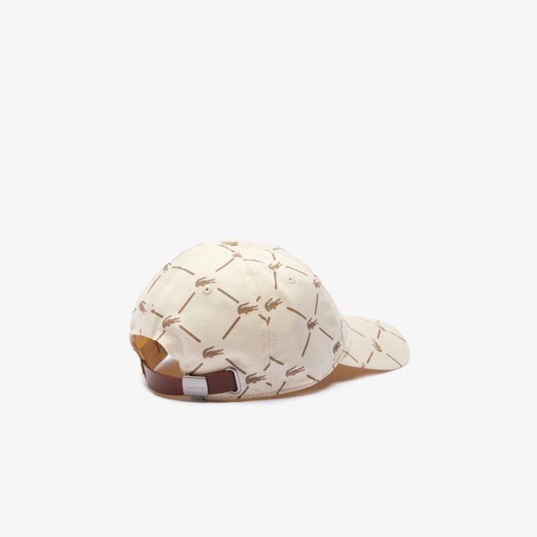 Lacoste LIVE Monogram Printed Bomull Cap Beige | SI6teK4v