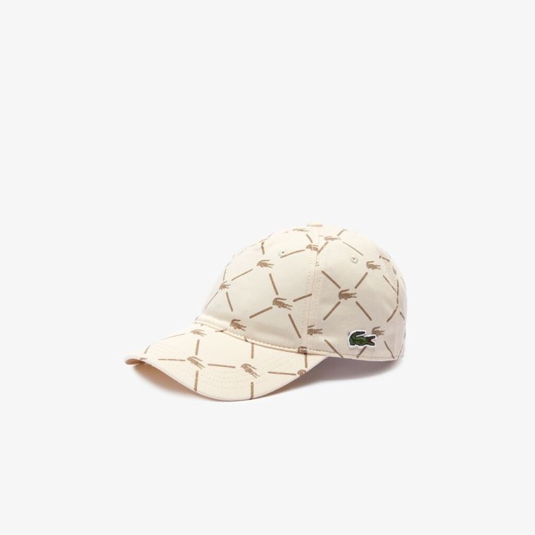 Lacoste LIVE Monogram Printed Bomull Cap Beige | SI6teK4v