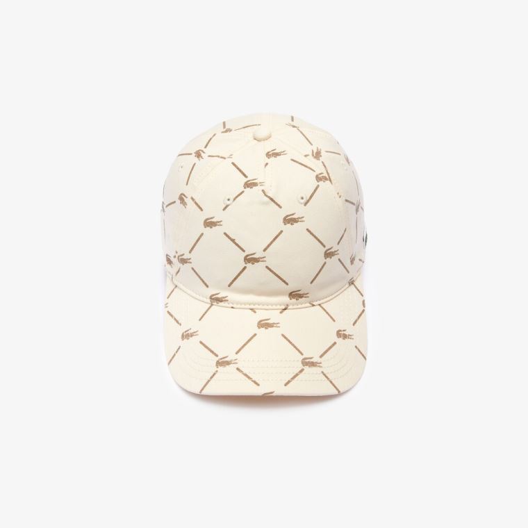 Lacoste LIVE Monogram Printed Bomull Cap Beige | SI6teK4v