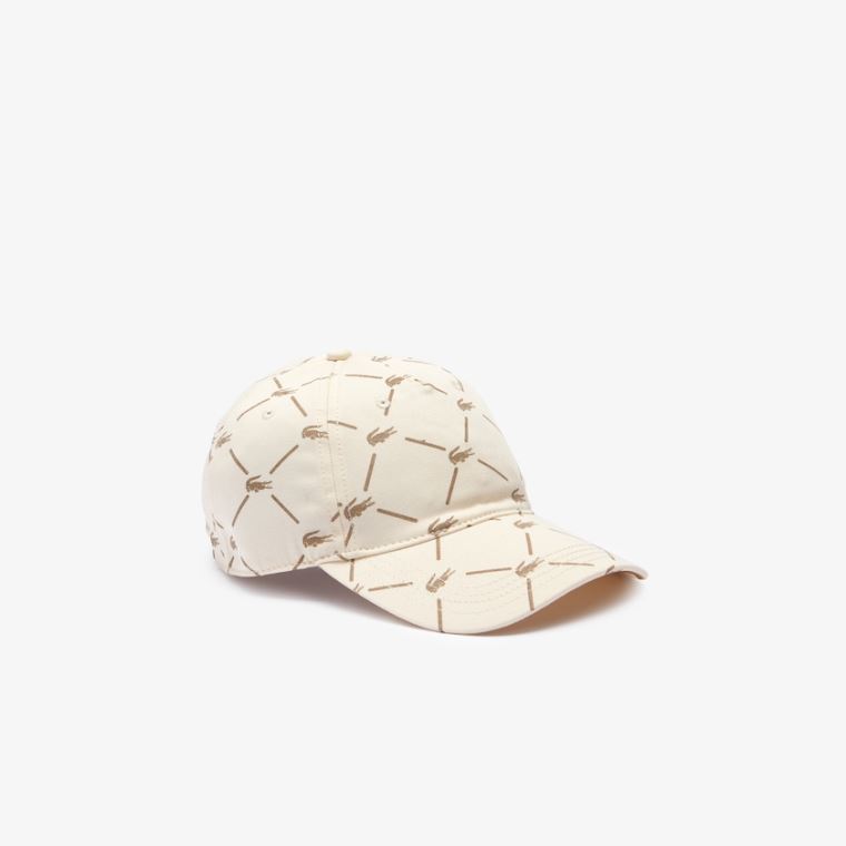 Lacoste LIVE Monogram Printed Bomull Cap Beige | SI6teK4v