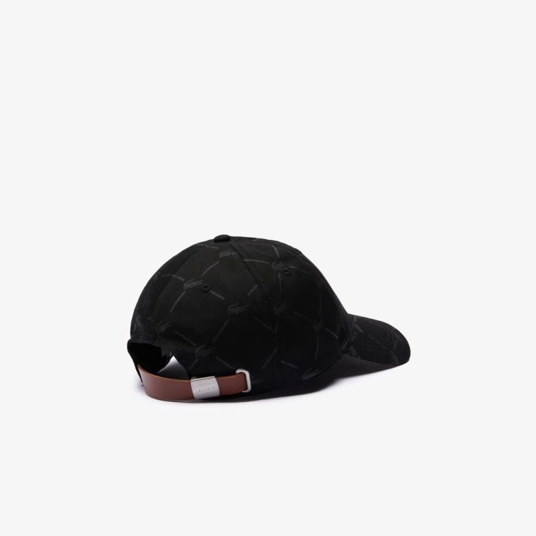 Lacoste LIVE Monogram Printed Bomull Cap Svarte | yHmF7wPq