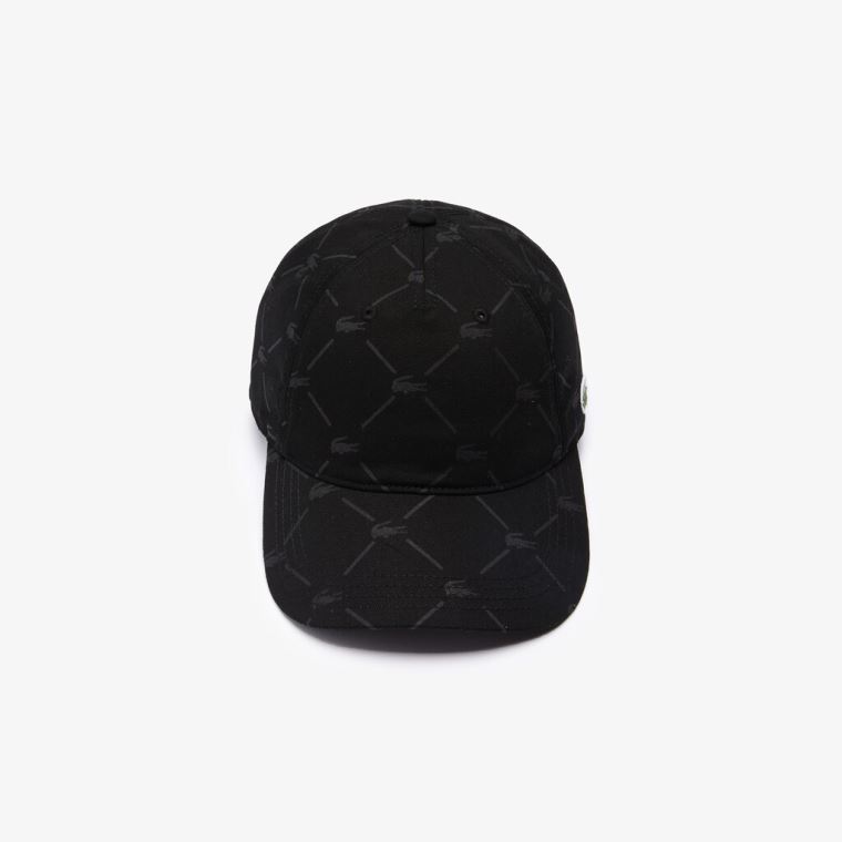 Lacoste LIVE Monogram Printed Bomull Cap Svarte | yHmF7wPq