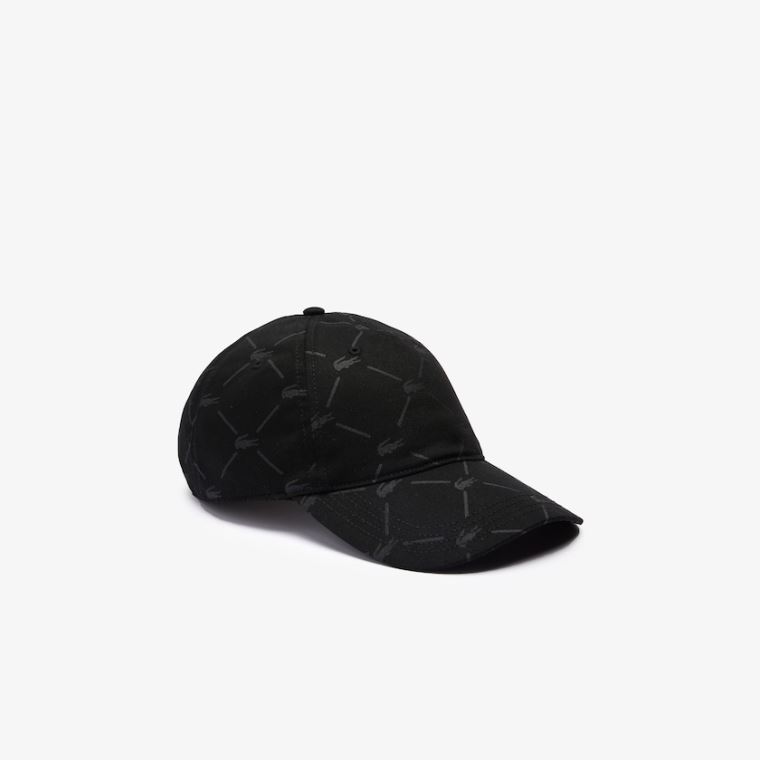 Lacoste LIVE Monogram Printed Bomull Cap Svarte | yHmF7wPq