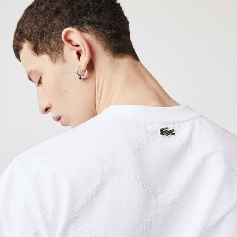 Lacoste LIVE Monogram Printed T-shirt Hvite | h306jqOr