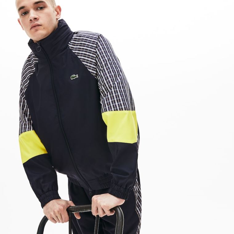 Lacoste LIVE Patchwork Track Jacket Blå Gul Hvite | 6ia8OezM