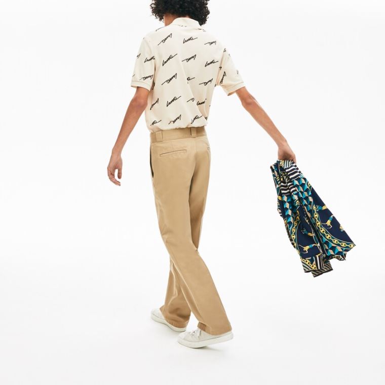 Lacoste LIVE Pleated Bomull Chinos Beige | hdIZzmLV