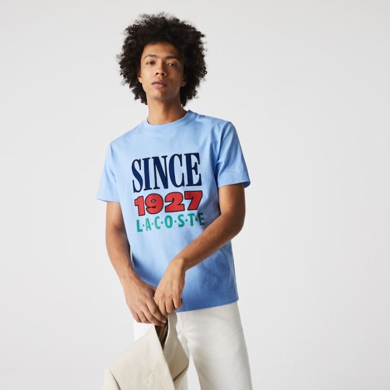 Lacoste LIVE Printed Bomull T-shirt Blå | GgNBxmzQ